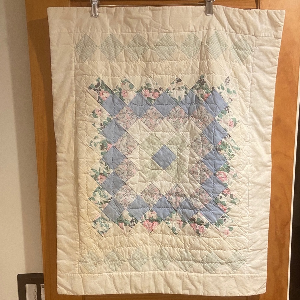 2 Floral Patchwork Quilt pillow shams- Blue and Cream